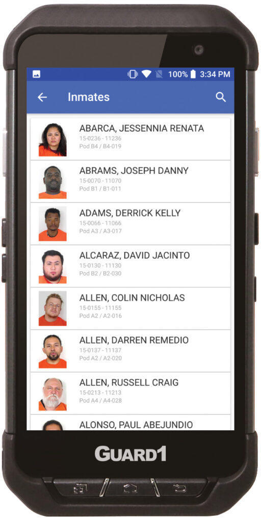 Mobile screenshot of inmate list.