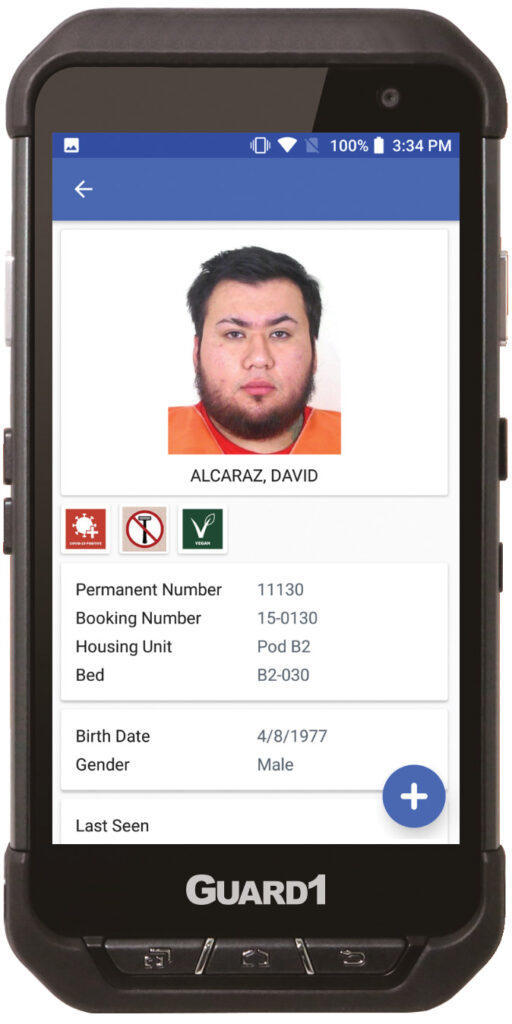 Mobile screenshot of inmate information.